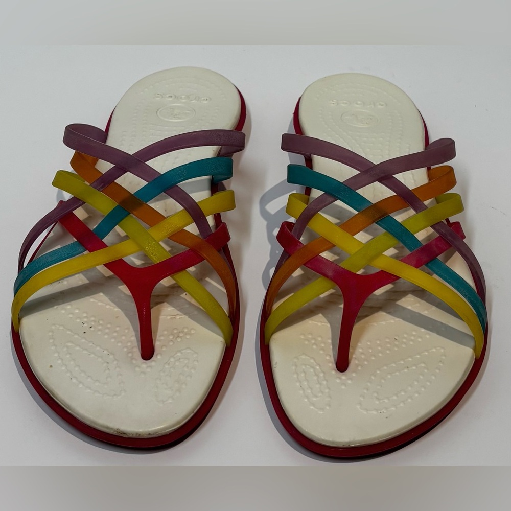 Crocs Huarache 14122 Womens Sandal SZ 5 Multicolor Slip On Open Thong Flip Flop
